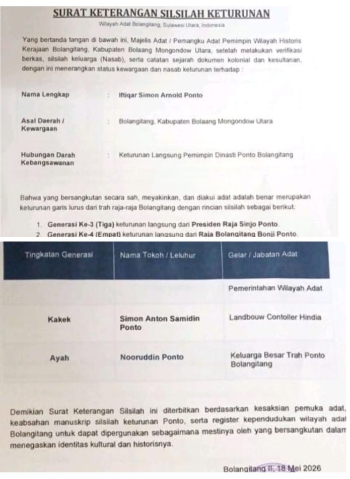 Sangadi Bolangitang II Presents Genealogical Record of Bolangitang Royal Lineage to Reinforce Historical Identity of the Bolangitang Kingdom