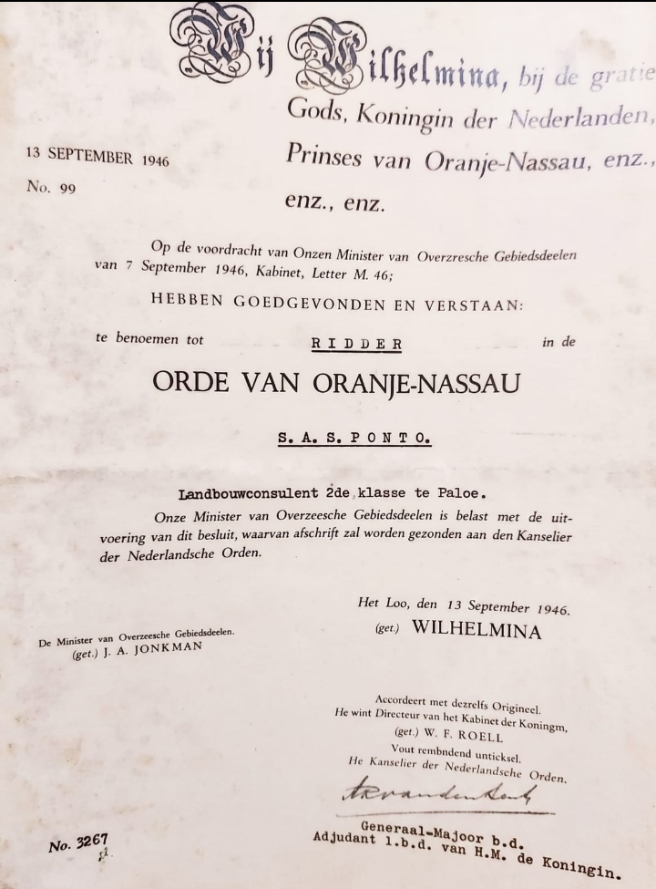 S.A.S. Ponto: From Royal Dutch Honours to Official Envoy of the Republic – Testimony of a Son of the Nation’s Service to Agriculture and Science