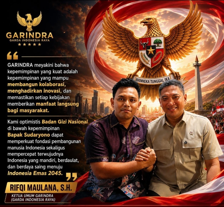 GARINDRA Chairman: Sudaryono’s Leadership at the National Nutrition Agency Will Define Generational Quality and Indonesia’s Development Trajectory