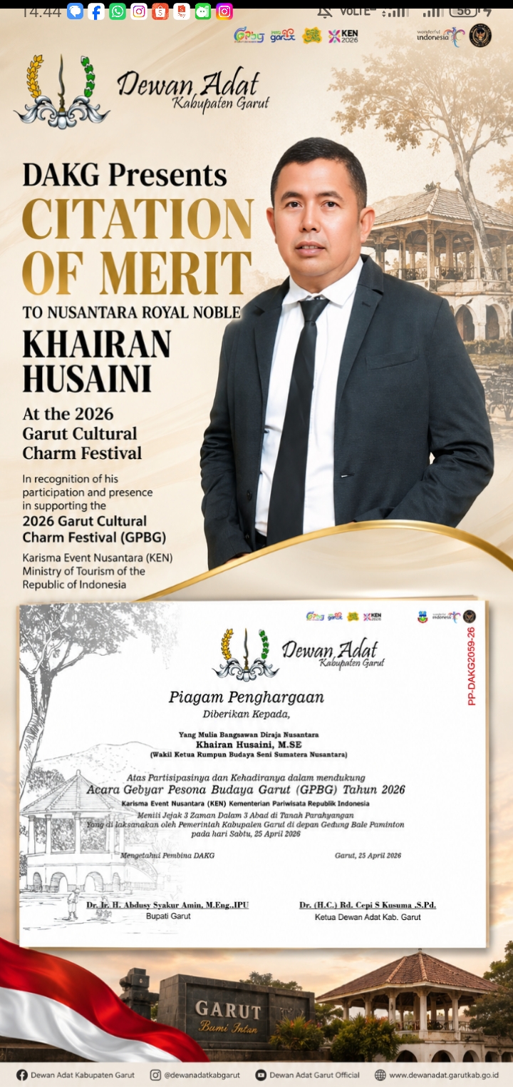 DAKG Presents Citation of Merit to Nusantara Royal Noble Khairan Husaini at 2026 Garut Cultural Charm Festival